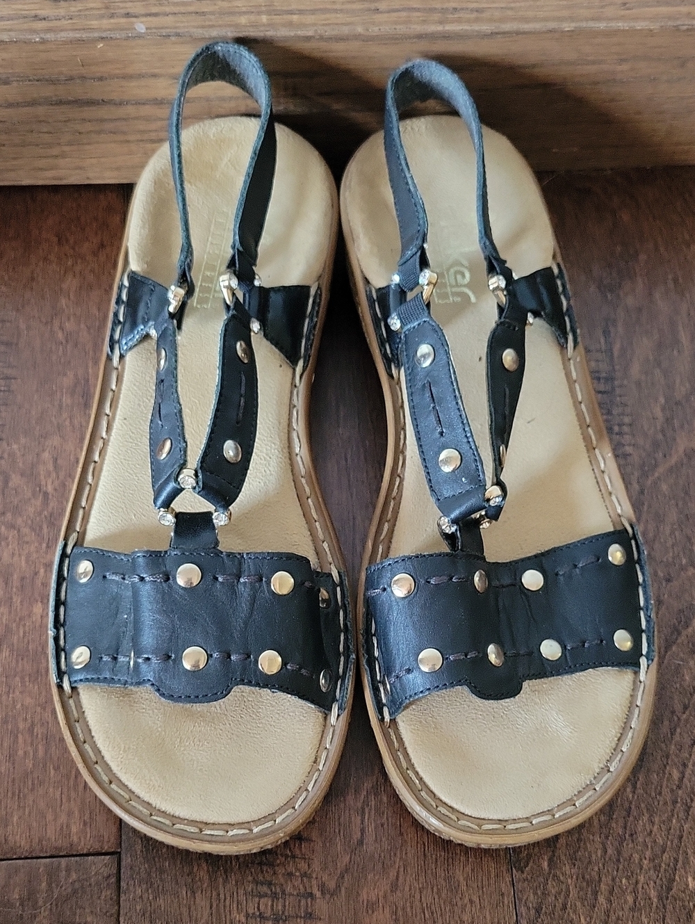 NWOT Rieker Black Studded Slingback Sandals Size 38